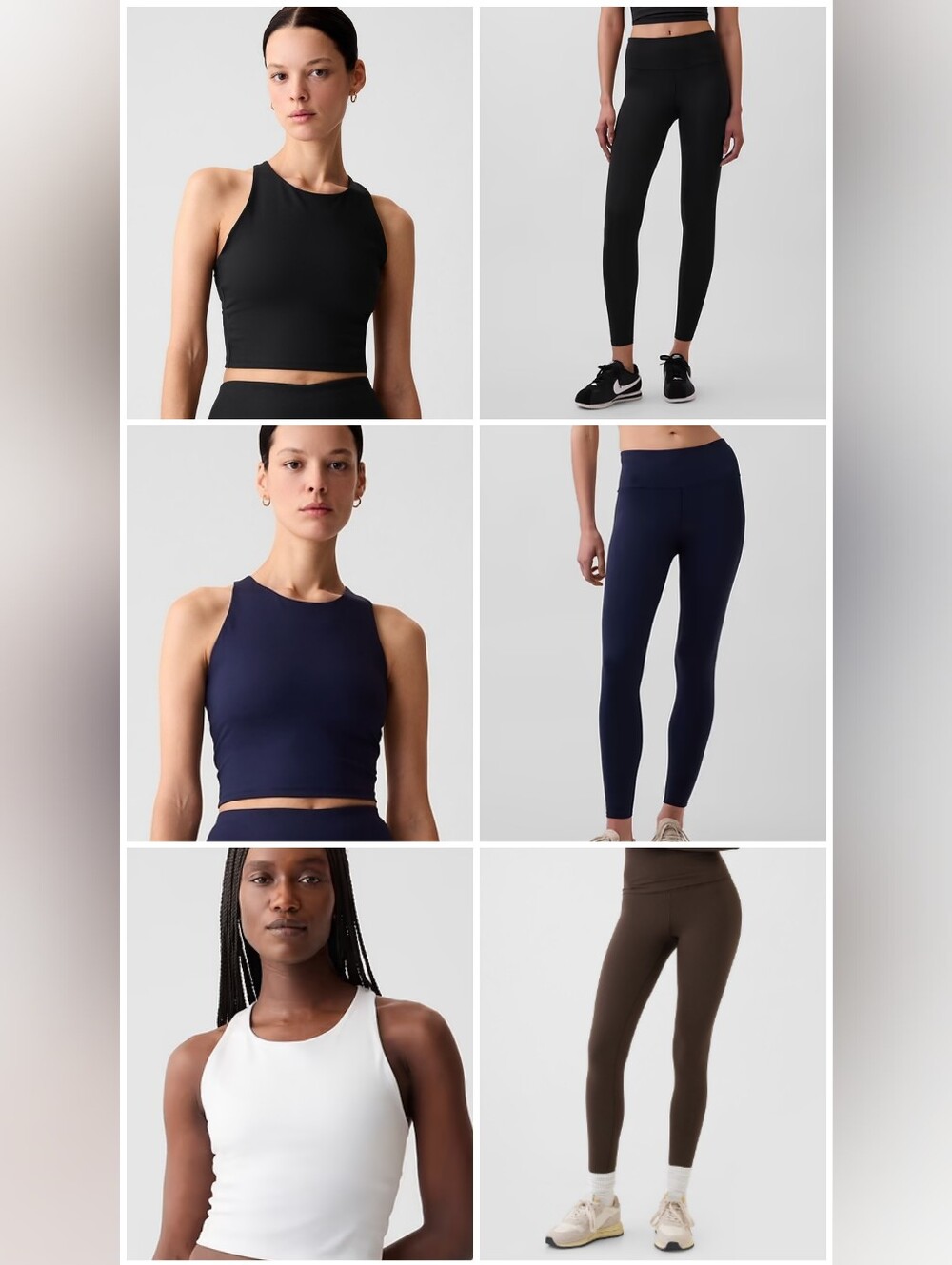 Bundle of GapFit Activewear Sets: 3 Cropped Tanks, 3 Leggings & 2 Bike Shorts